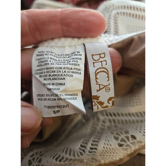 BECCA® by Rebecca Virtue Color Play Crochet Plunge One Piece Swimsuit, Small - Picture 10 of 10